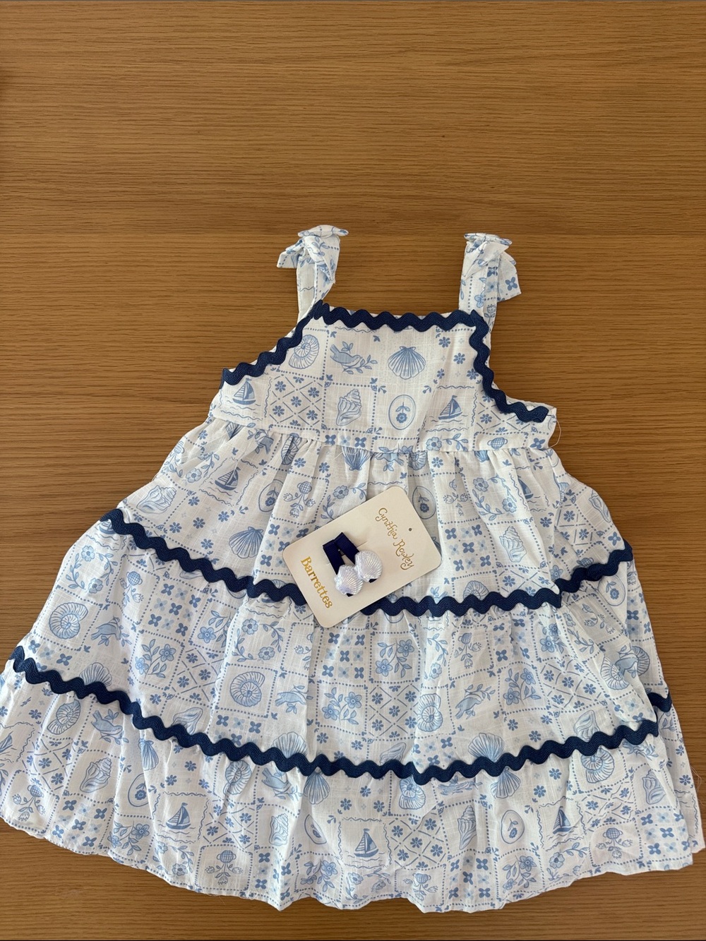 Seaside Print Blue & White Tiered Dress for Kids 4T